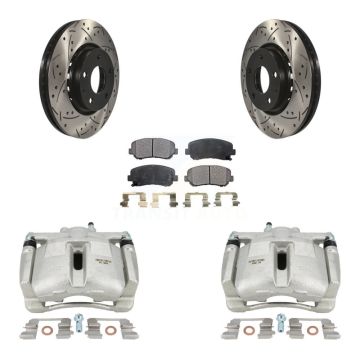 Front Disc Brake Coated Caliper Drilled Slotted Rotor And Ceramic Pad Kit For Mazda CX-5 KCD-100202T