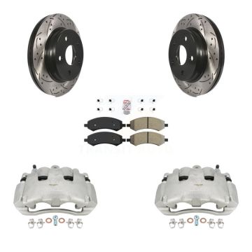 Front Brake Coated Caliper Drill Slotted Rotors Semi-Metallic Pad Kit For Dodge Ram 1500 KCD-100203N