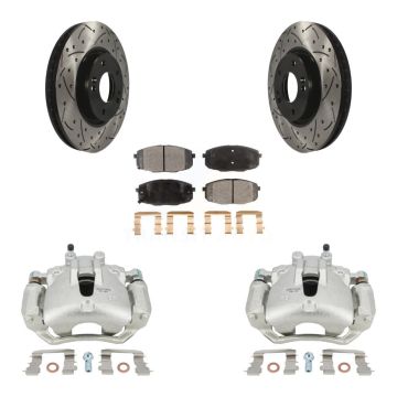 Front Brake Coated Caliper Drill Slotted Rotor Semi-Metallic Pad Kit For Kia Forte5 2.0L KCD-100203P