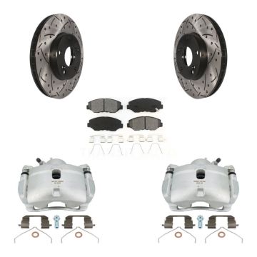 Front Brake Caliper Drilled Slot Rotor Semi-Metallic Pad Kit For 2003-2011 Honda Element KCD-100203S