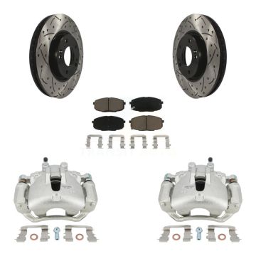 Front Disc Brake Coated Caliper Drill Slotted Rotors Ceramic Pad Kit For Kia Forte5 2.0L KCD-100204C