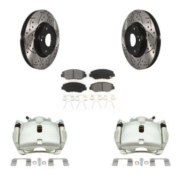 Front Brake Coat Caliper Drill Slot Rotor Semi-Metallic Pad Kit For 2005-2006 Honda CR-V KCD-100204S