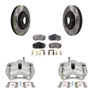 Front Brake Caliper Drill Slotted Rotor Semi-Metallic Pad Kit For 2016 Kia Sportage 2.4L KCD-100205P