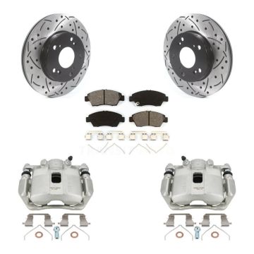 Front Brake Coat Caliper Drill Slot Rotor Semi-Metallic Pad Kit For 2011-2015 Honda CR-Z KCD-100205S
