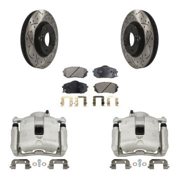 Front Brake Caliper Drill Slotted Rotor Semi-Metallic Pad Kit For 2016 Kia Sportage 2.4L KCD-100206P