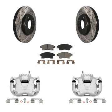Front Brake Coated Caliper Drilled Slot Rotor Ceramic Pad Kit For 2012-2013 Buick Verano KCD-100207C