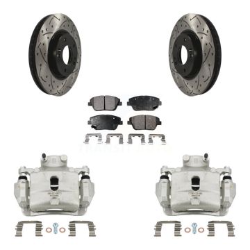 Front Brake Coated Caliper Drill Slot Rotor Ceramic Pad Kit For 2014 Hyundai Sonata 2.0L KCD-100207T