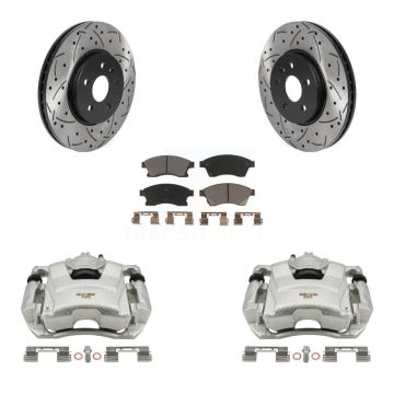 Front Brake Caliper Drill Slotted Rotor Ceramic Pad Kit For 2013-2014 Chevrolet Sonic RS KCD-100208C