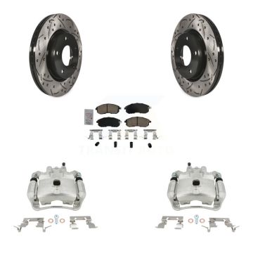 Front Disc Brake Coated Caliper Drilled Slotted Rotors Ceramic Pad Kit For Nissan Sentra KCD-100208N