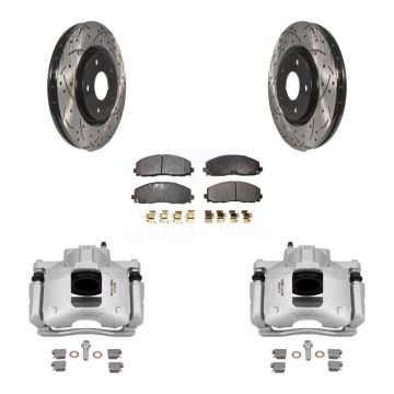 Front Disc Brake Coated Caliper Drilled Slotted Rotors Semi-Metallic Pad Kit For Ram C/V KCD-100208P