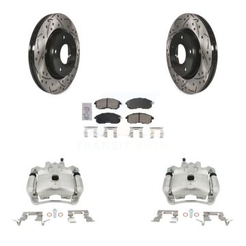 Front Disc Brake Coated Caliper Drilled Slotted Rotors Ceramic Pad Kit For Nissan Sentra KCD-100209N