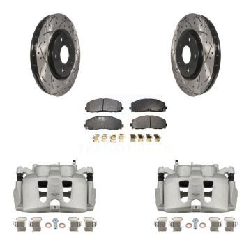 Front Brake Caliper Drilled Slot Rotor Semi-Metallic Pad Kit For 2014-2020 Dodge Journey KCD-100210P