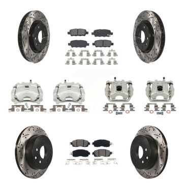 Front Rear Brake Caliper Drilled Slot Rotor Semi-Metallic Pad Kit (10Pc) For Nissan LEAF KCD-100210S