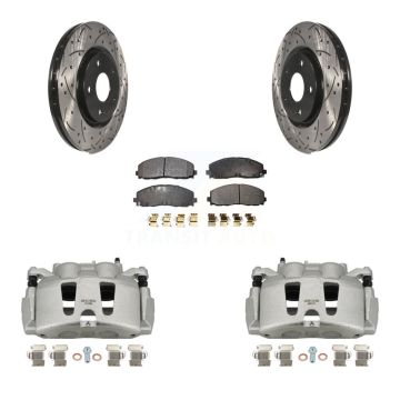 Front Brake Coat Caliper Drill Slot Rotors Semi-Metallic Pad Kit For Grand Caravan Dodge KCD-100211P