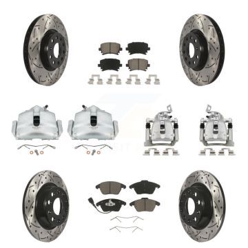 Front Rear Brake Caliper Drill Slot Rotors Ceramic Pad Kit (10Pc) For Volkswagen CC 2.0L KCD-100212C