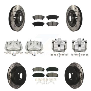 Front Rear Brake Caliper Drill Slot Rotor Semi-Metallic Pad Kit (10Pc) For Toyota Sienna KCD-100212S