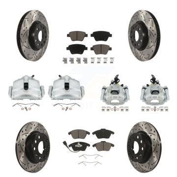 Front Rear Brake Coat Caliper Drill Slot Rotor Ceramic Pad Kit (10Pc) For Volkswagen GTI KCD-100213C