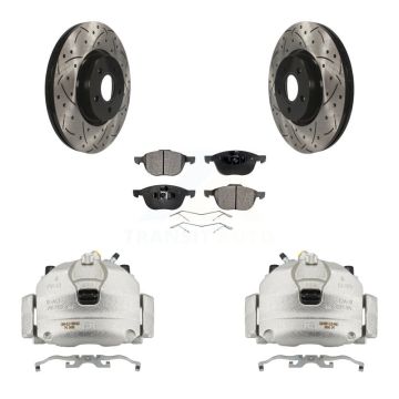 Front Brake Coat Caliper Drill Slot Rotor Semi-Metallic Pad Kit For Ford Transit Connect KCD-100214P