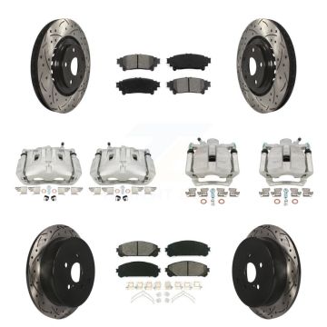 Front Rear Brake Caliper Drill Slot Rotor Semi-Metallic Pad Kit (10Pc) For Toyota Sienna KCD-100214S