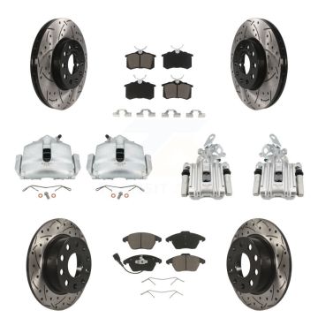 Front Rear Brake Caliper Drilled Slot Rotor Ceramic Pad Kit (10Pc) For Volkswagen Beetle KCD-100216C