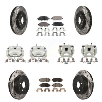 Front Rear Brake Caliper Drilled Slot Rotor Semi-Metallic Pad Kit (10Pc) For Nissan LEAF KCD-100216P