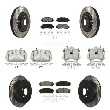 Front Rear Disc Brake Coated Caliper Drilled Slot Rotor Semi-Metallic Pad Kit (10Pc) For KCD-100216S