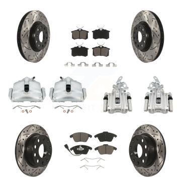Front Rear Brake Caliper Drilled Slot Rotor Ceramic Pad Kit (10Pc) For Volkswagen Beetle KCD-100218C