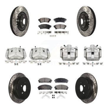 Front Rear Brake Caliper Drill Slot Rotor Semi-Metallic Pad Kit (10Pc) For Toyota Sienna KCD-100218P