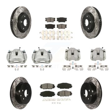 Front Rear Brake Caliper Drilled Slot Rotor Semi-Metallic Pad Kit (10Pc) For Toyota RAV4 KCD-100218S