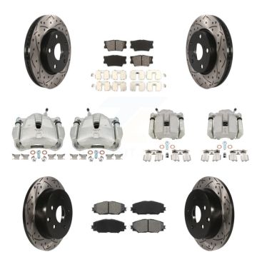 Front Rear Brake Caliper Drilled Slot Rotor Semi-Metallic Pad Kit (10Pc) For Toyota RAV4 KCD-100219S
