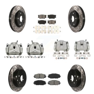 Front Rear Brake Caliper Drilled Slot Rotor Semi-Metallic Pad Kit (10Pc) For Toyota RAV4 KCD-100220S