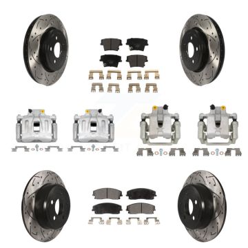 Front Rear Brake Coat Caliper Drill Slot Rotors Ceramic Pad Kit (10Pc) For Dodge Charger KCD-100220T