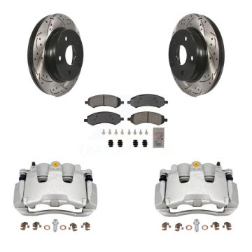 Front Brake Caliper Drill Slotted Rotor Semi-Metallic Pad Kit For Ram 1500 Classic Dodge KCD-100222N