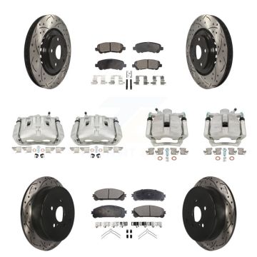 Front Rear Disc Brake Coated Caliper Drilled Slot Rotor Semi-Metallic Pad Kit (10Pc) For KCD-100222P