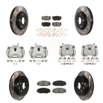 Front Rear Brake Caliper Drilled Slot Rotor Semi-Metallic Pad Kit (10Pc) For Toyota RAV4 KCD-100222S