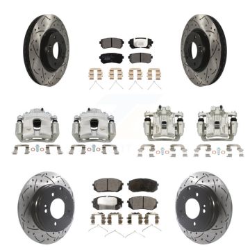 Front Rear Brake Coat Caliper Drill Slot Rotor Ceramic Pad Kit (10Pc) For Hyundai Sonata KCD-100222T