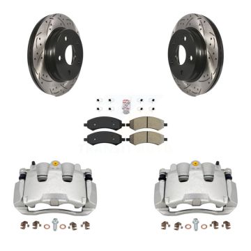 Front Brake Caliper Drill Slotted Rotor Semi-Metallic Pad Kit For Ram 1500 Classic Dodge KCD-100223N