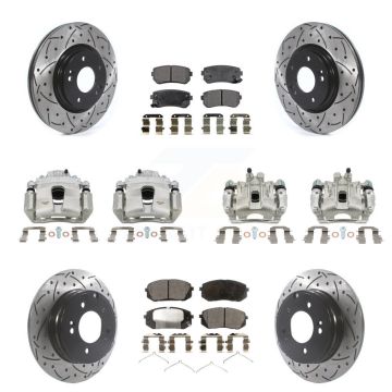 Front Rear Brake Coat Caliper Drill Slot Rotor Ceramic Pad Kit (10Pc) For Hyundai Sonata KCD-100223T