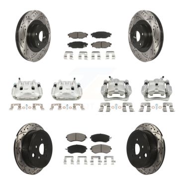 Front Rear Brake Coat Caliper Drill Slot Rotor Ceramic Pad Kit (10Pc) For Subaru Impreza KCD-100224C