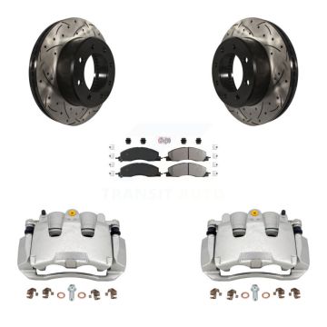 Front Disc Brake Coated Caliper Drilled Slotted Rotor Semi-Metallic Pad Kit For Ram 1500 KCD-100224N
