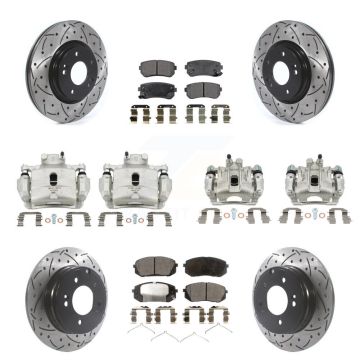 Front Rear Brake Coat Caliper Drill Slot Rotor Ceramic Pad Kit (10Pc) For Hyundai Sonata KCD-100224T