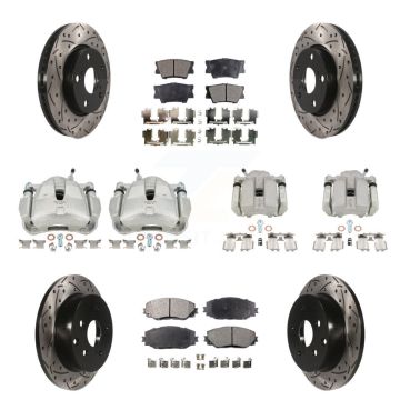Front Rear Brake Caliper Drilled Slot Rotor Semi-Metallic Pad Kit (10Pc) For Toyota RAV4 KCD-100225P