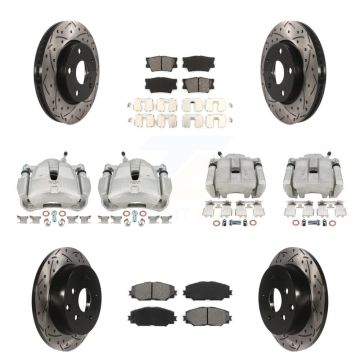 Front Rear Brake Caliper Drilled Slot Rotor Semi-Metallic Pad Kit (10Pc) For Toyota RAV4 KCD-100225S