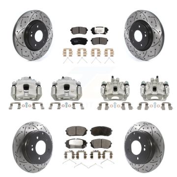 Front Rear Brake Coated Caliper Drilled Slot Rotor Ceramic Pad Kit (10Pc) For Kia Optima KCD-100225T