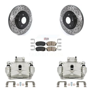 Front Disc Brake Coated Caliper Drilled Slotted Rotor Ceramic Pad Kit For Hyundai Sonata KCD-100226N