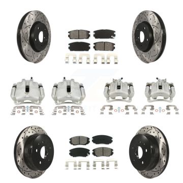 Front Rear Brake Caliper Drill Slot Rotor Semi-Metallic Pad Kit (10Pc) For Chevrolet GMC KCD-100226S