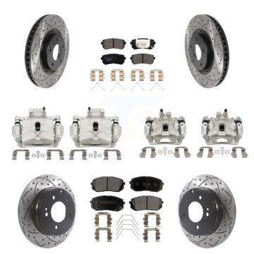Front Rear Brake Coated Caliper Drilled Slot Rotor Ceramic Pad Kit (10Pc) For Kia Optima KCD-100226T