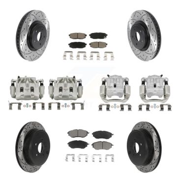 Front Rear Brake Coat Caliper Drill Slot Rotor Ceramic Pad Kit (10Pc) For Subaru Outback KCD-100227C