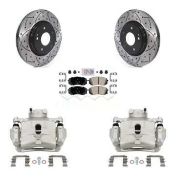 Front Disc Brake Coated Caliper Drilled Slotted Rotor Ceramic Pad Kit For Hyundai Sonata KCD-100227N