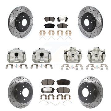 Front Rear Brake Coated Caliper Drilled Slot Rotor Ceramic Pad Kit (10Pc) For Kia Optima KCD-100227T